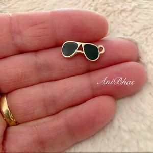 2 Sunglasses Charm with Silver Tone Black Enamel
